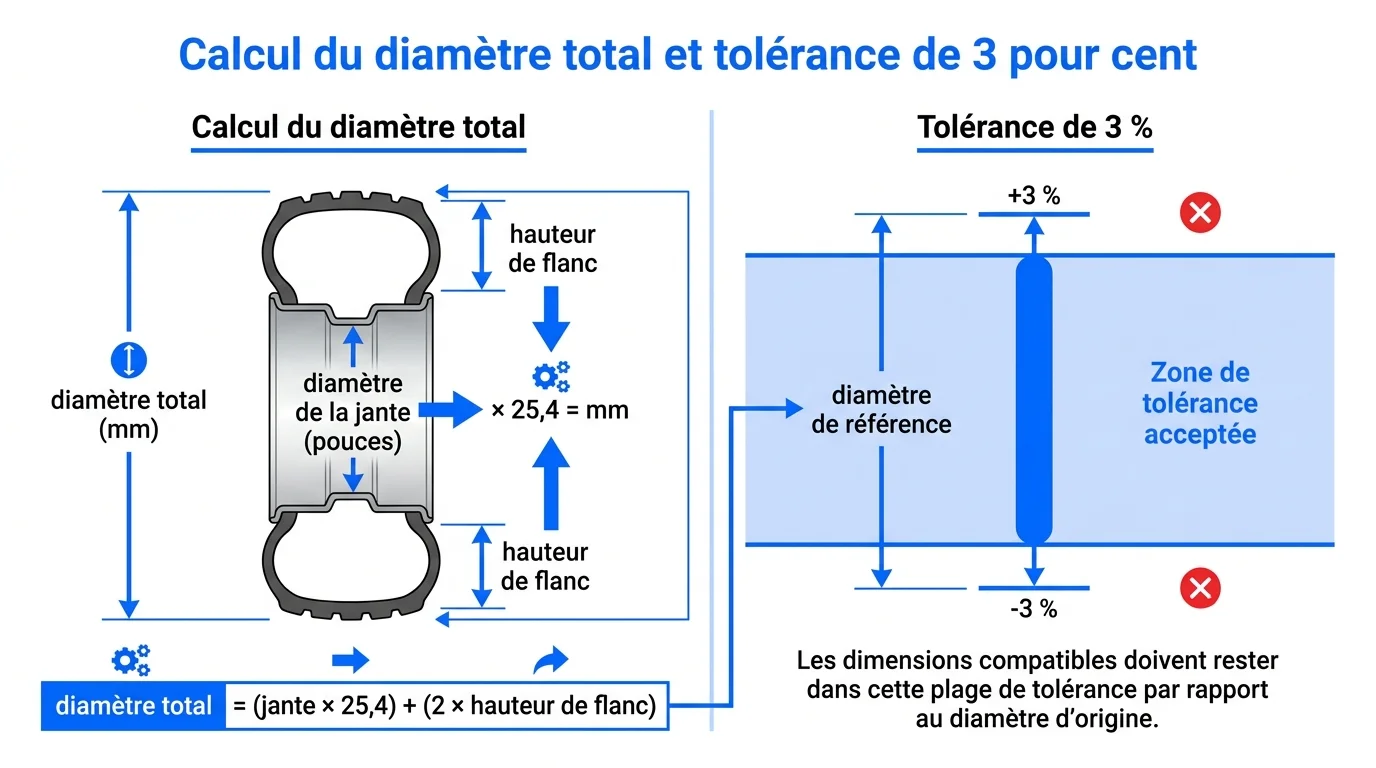 Calcul du diamètre total et tolérance de 3 pour cent
