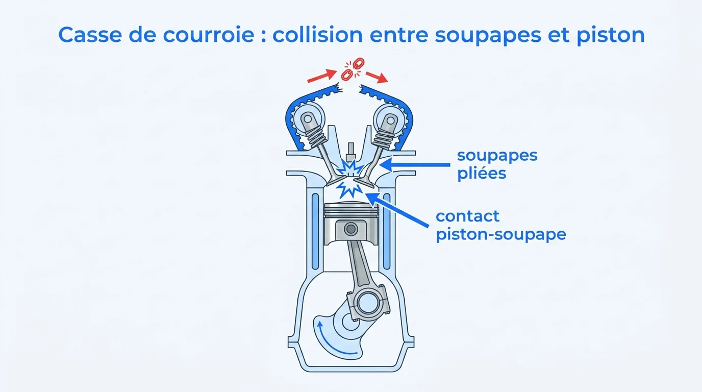 Casse de courroie : collision entre soupapes et piston