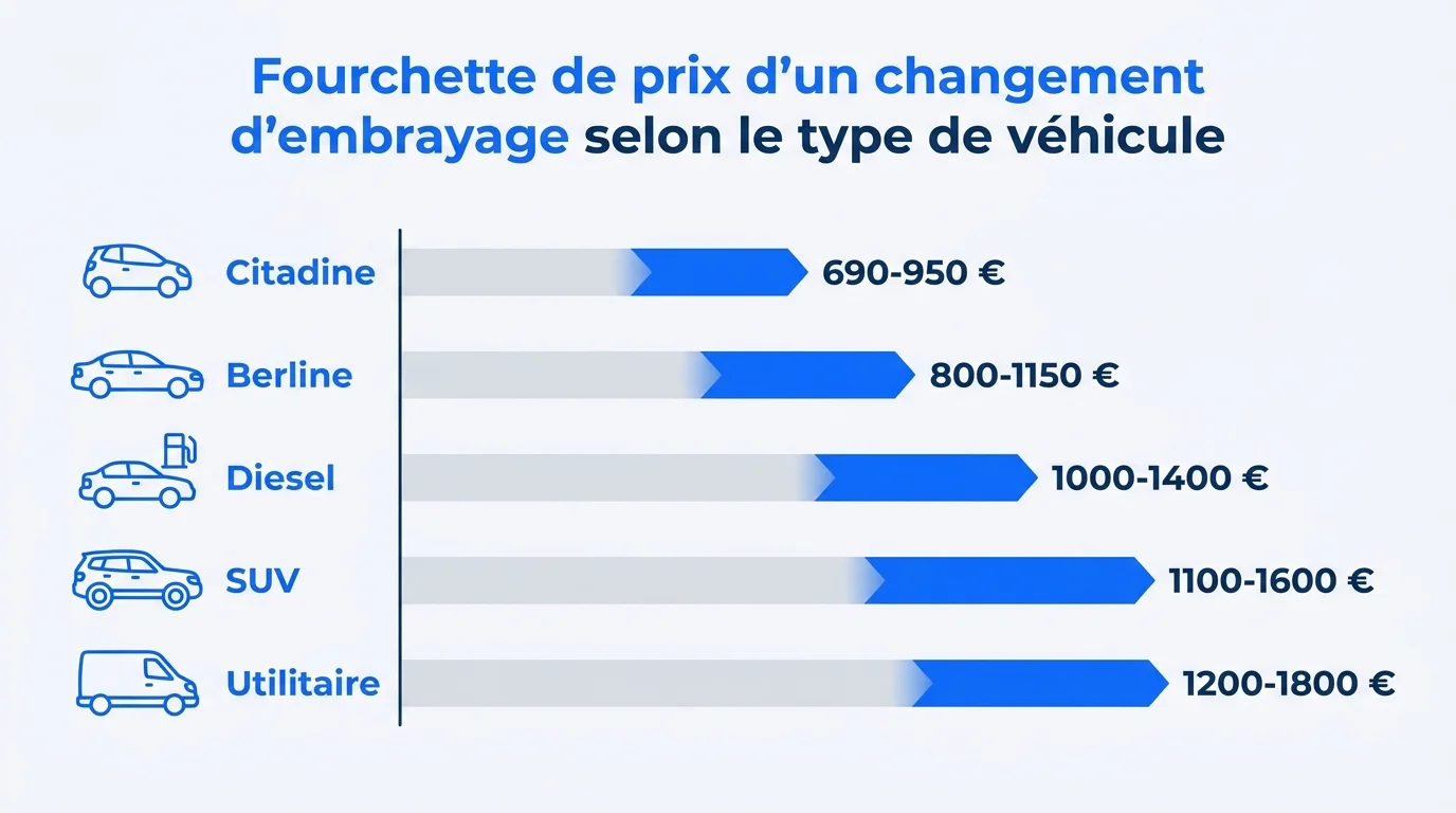 Fourchette de prix d'un changement d'embrayage selon le type de véhicule