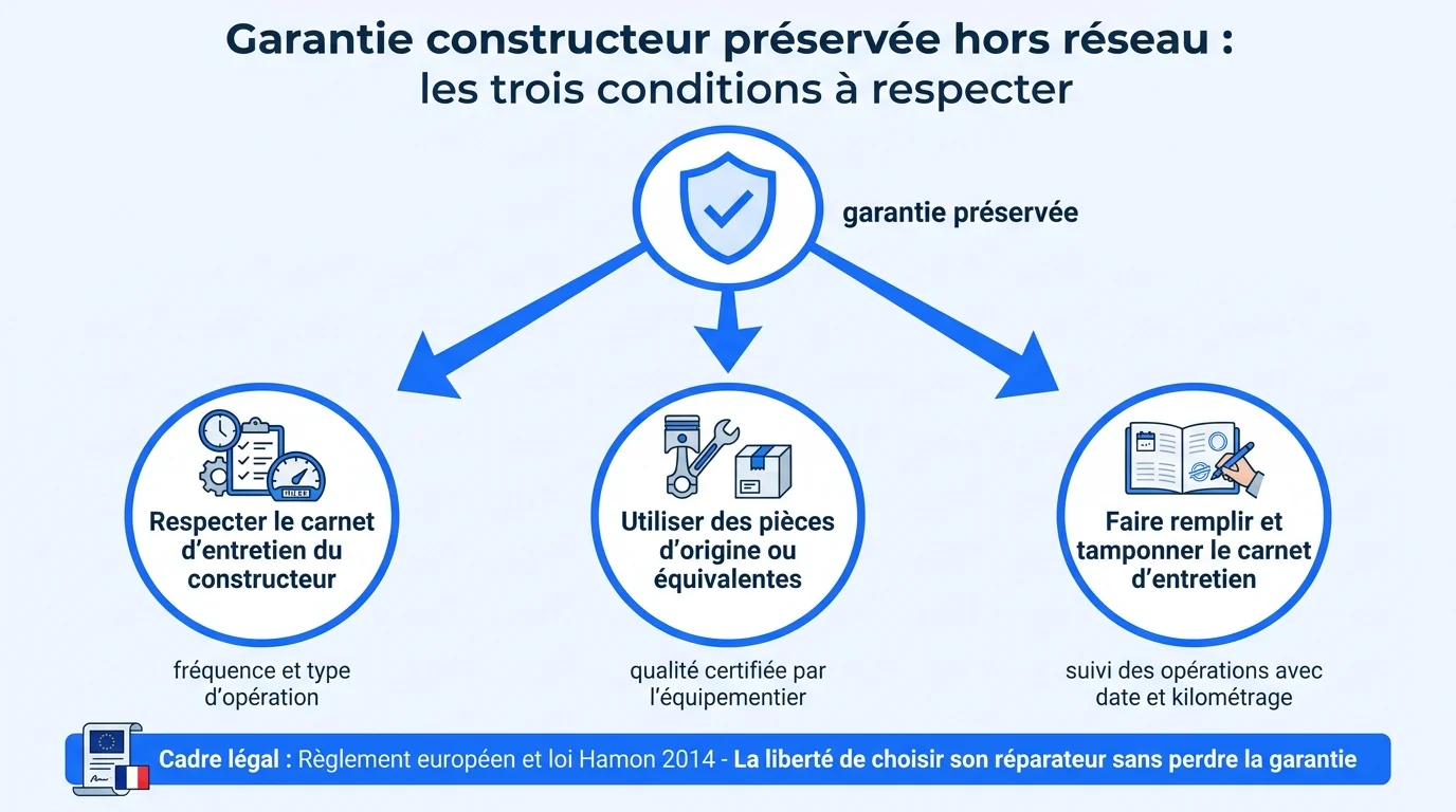 Garantie constructeur préservée hors réseau : les trois conditions à respecter