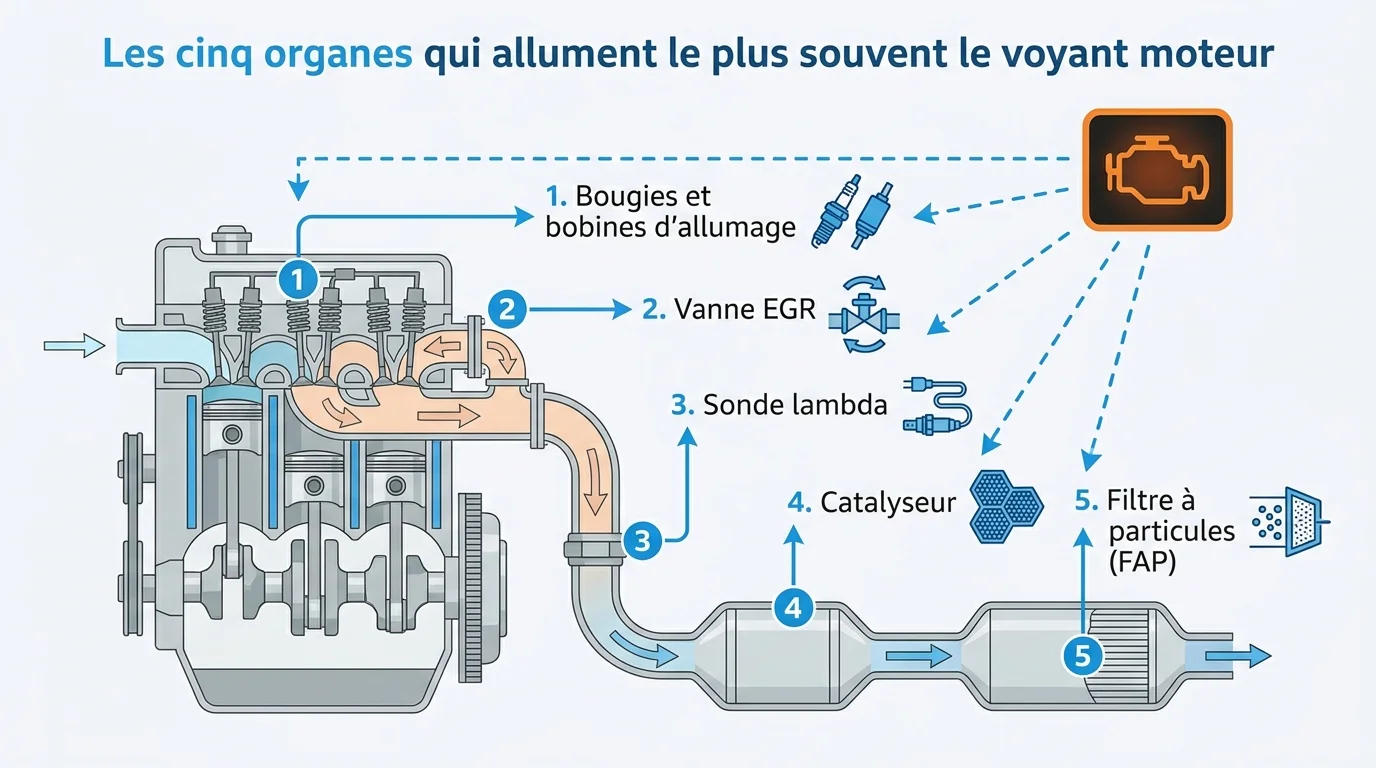 Les cinq organes qui allument le plus souvent le voyant moteur