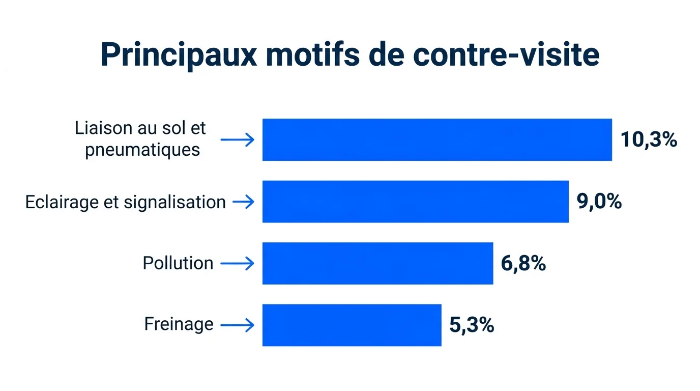 Les motifs de contre-visite les plus frequents au controle technique
