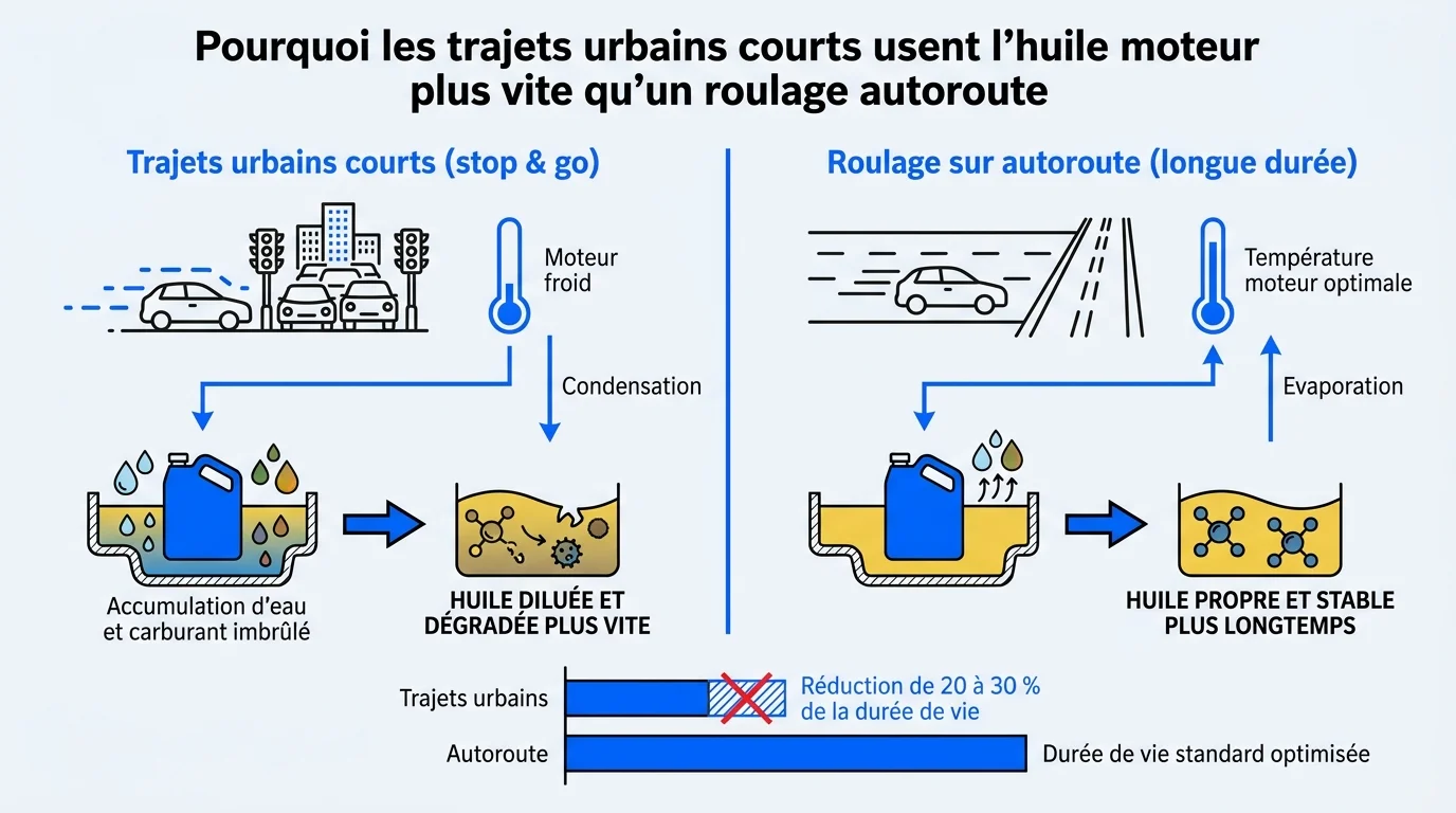 Pourquoi les trajets urbains courts usent l'huile moteur plus vite qu'un roulage autoroute