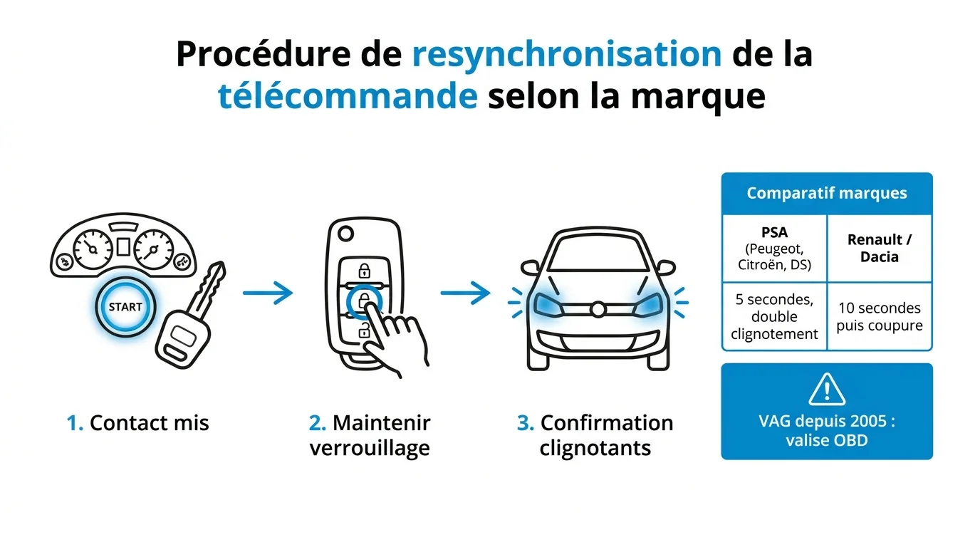 Procédure de resynchronisation de la télécommande selon la marque