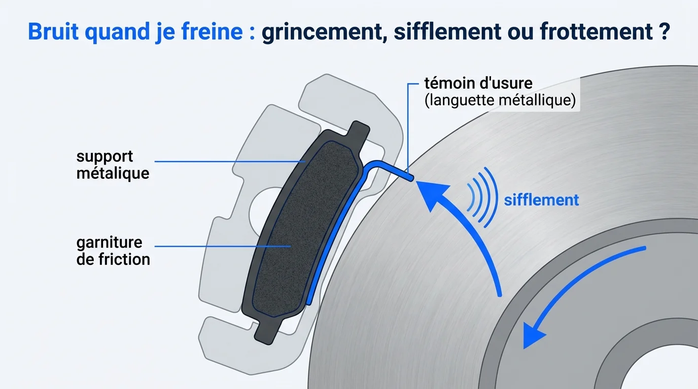 Schéma d'une plaquette de frein et de son témoin d'usure