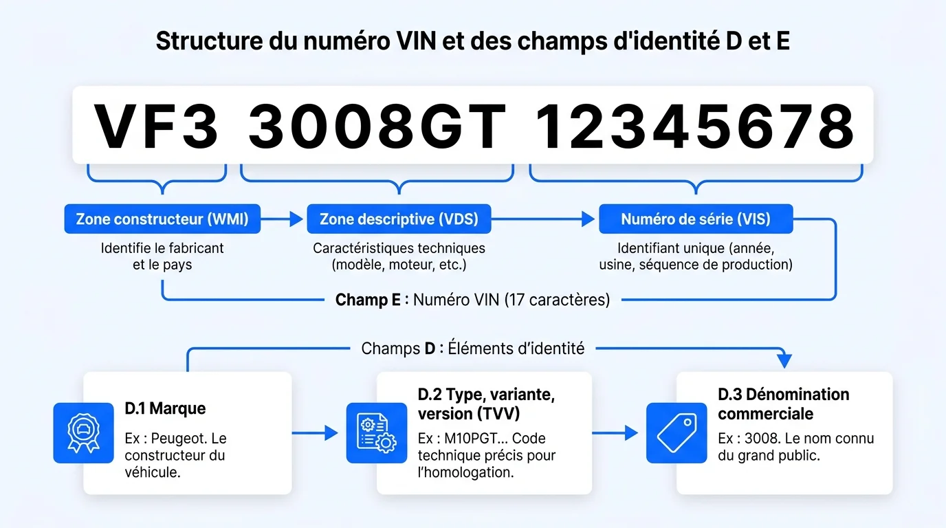 Structure du numéro VIN et des champs d'identité D et E