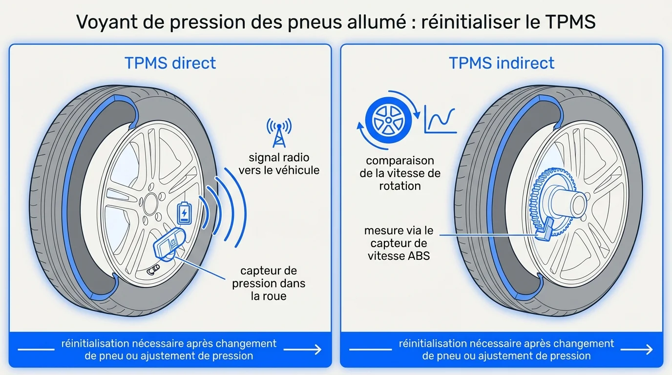 TPMS direct (capteur dans la roue) contre indirect (via l'ABS)