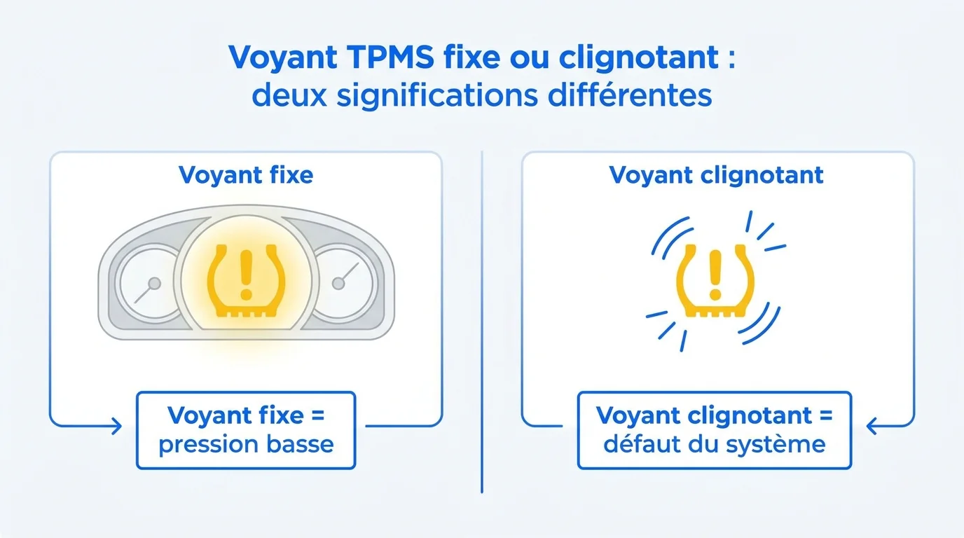 Voyant TPMS fixe ou clignotant : deux significations différentes